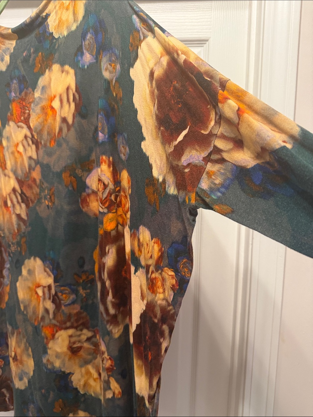 bryn Walker Teal Floral Draped Cowl Long Sleeve Top - Picture 6 of 9